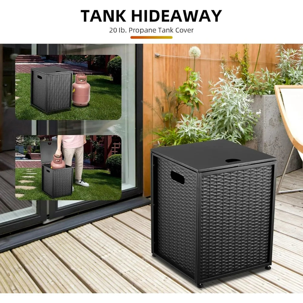 Outdoor Propane Tank Cover - 20 lbs Tank Side Table with Storage, Dual Function for Gas Fire Pit, Grill, Griddle & Stoves