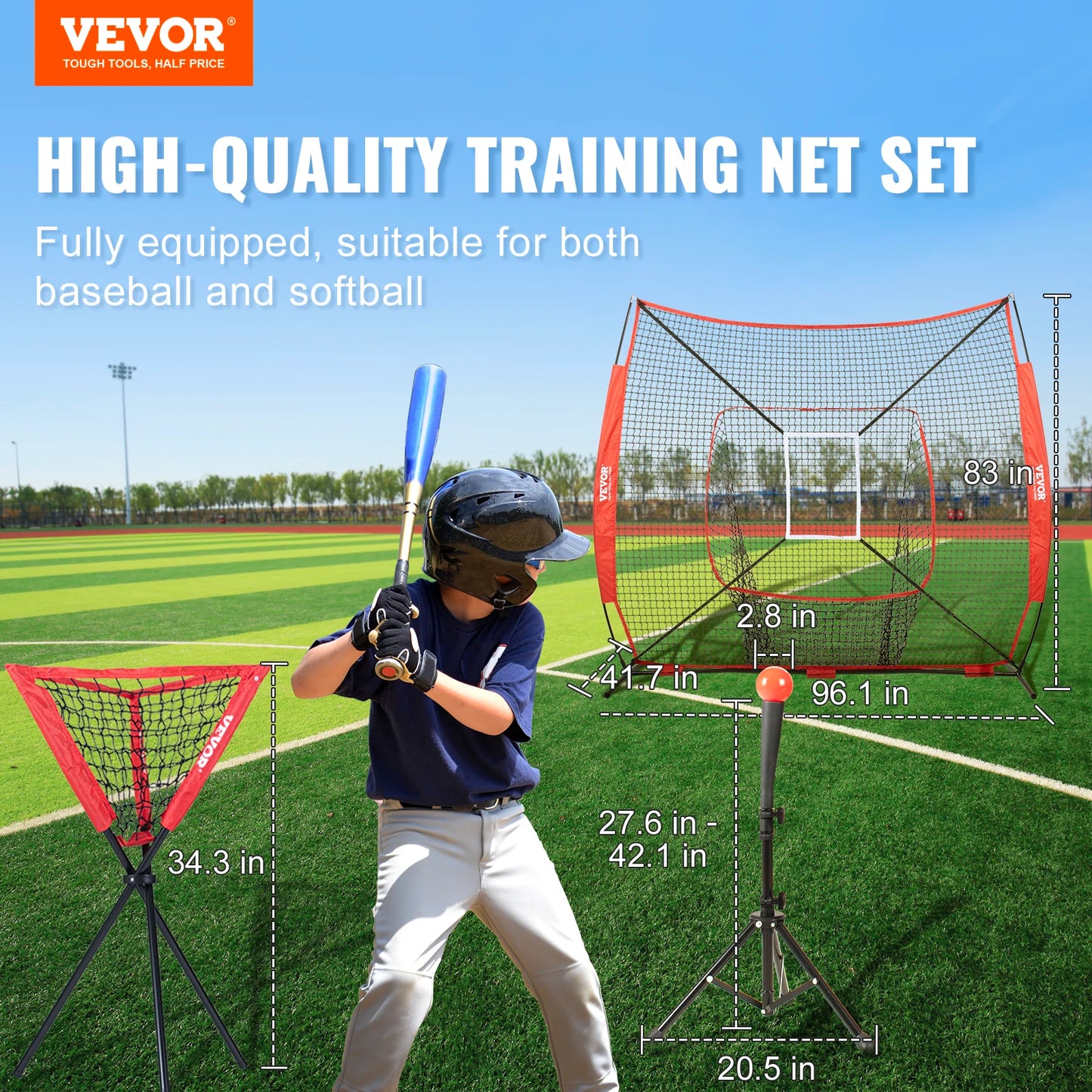 SucceBuy 7ft x 7ft Portable Baseball Softball Practice Training Net for Hitting Catching Pitching with Carry Bag Ball Collector