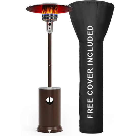 Dual-Purpose Outdoor Propane Patio Heater with Weather-Resistant Cover and Stainless Steel Burner, Gray-Brown