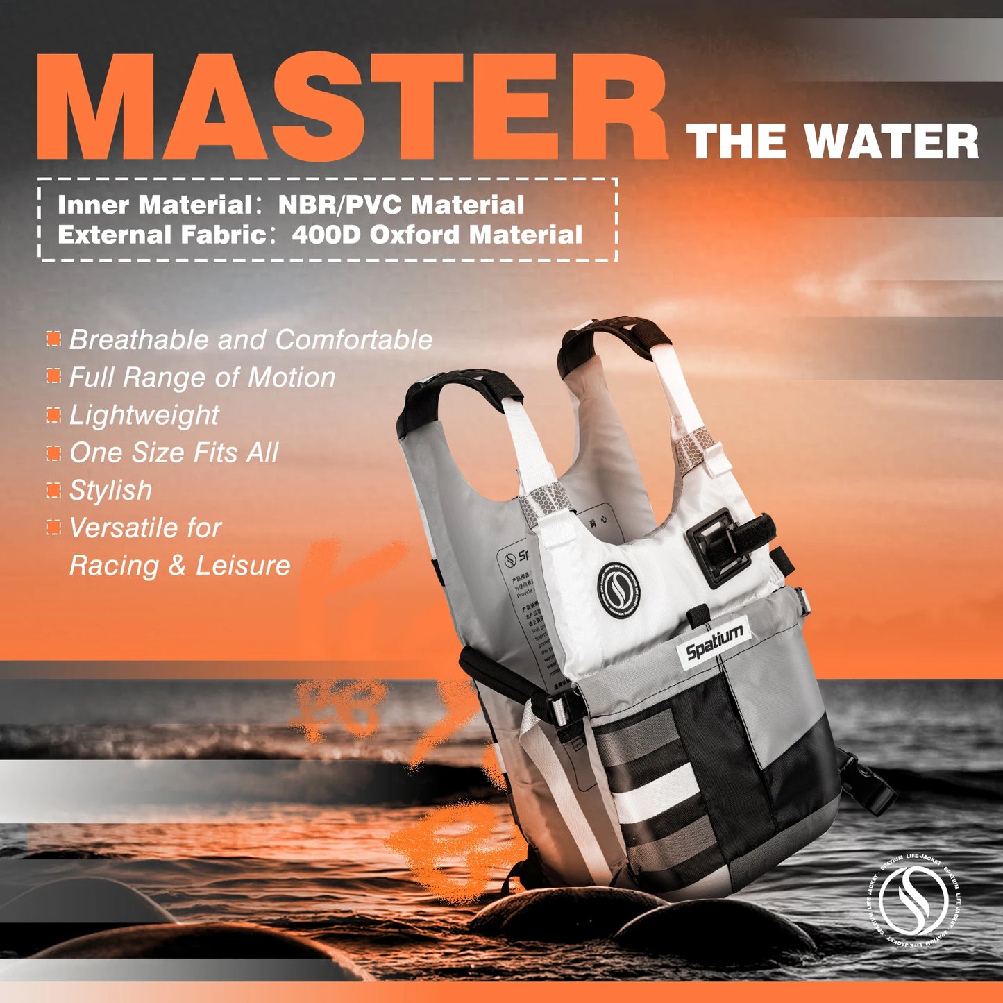 Spatium Life Vest for Adults Kayak KiteSurf Life Jacket Men Women Water Sports Swimming Drifting Collision Avoidance Life Jacket